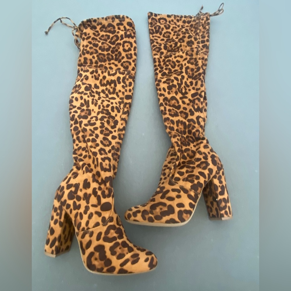 Leopard Print Over the Knee Boots